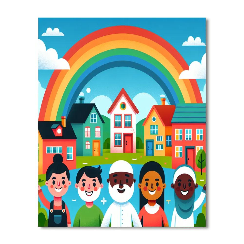Bright Rainbow Village Paint By Numbers