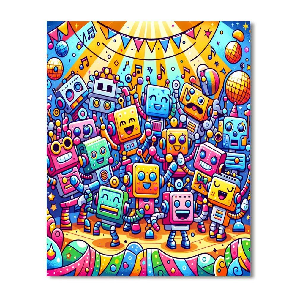 Energetic Robot Dance Party Paint By Number