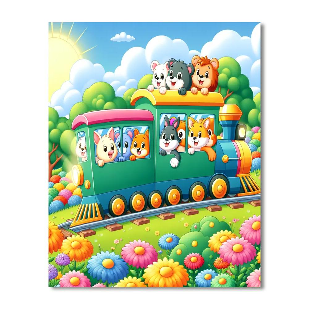 Cheerful Animal Train Paint By Number