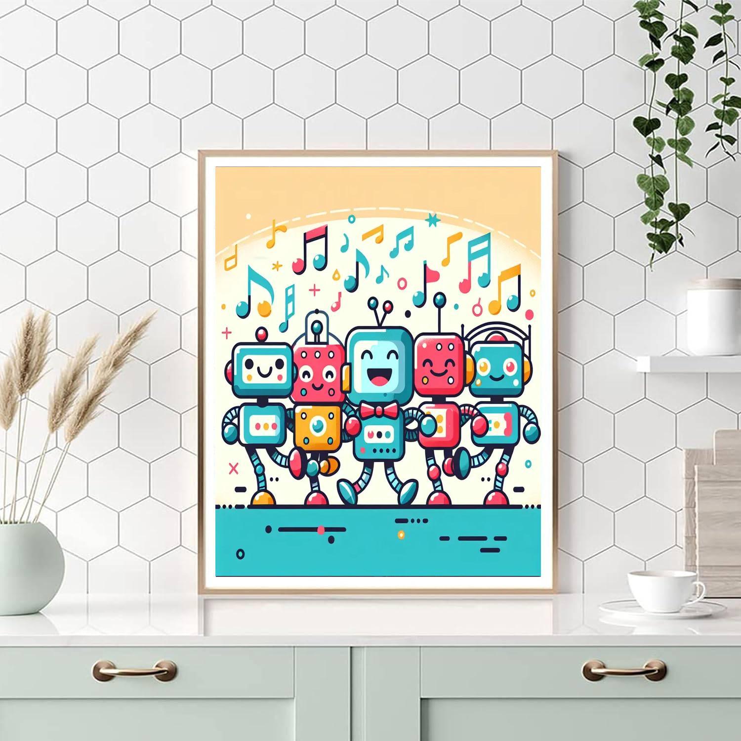 Jolly Robot Dance Off Paint By Numbers Art