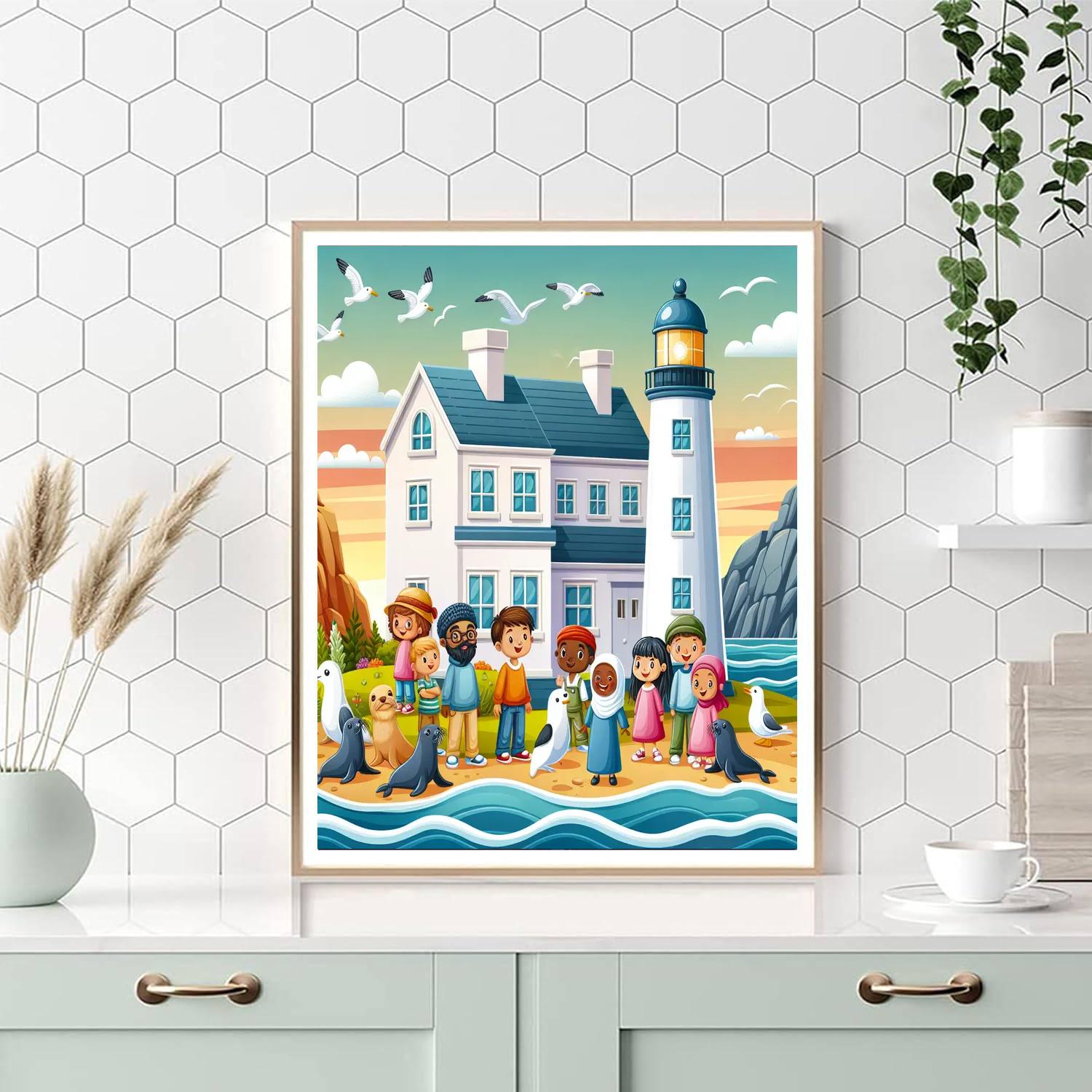 Lively Lighthouse Cove Paint By Numbers Art