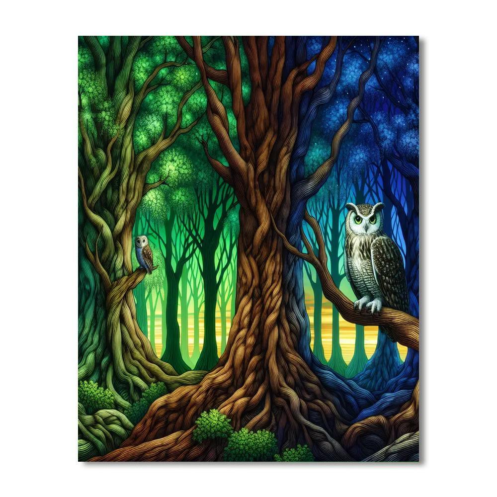 Enchanted Owl Forest Paint By Color