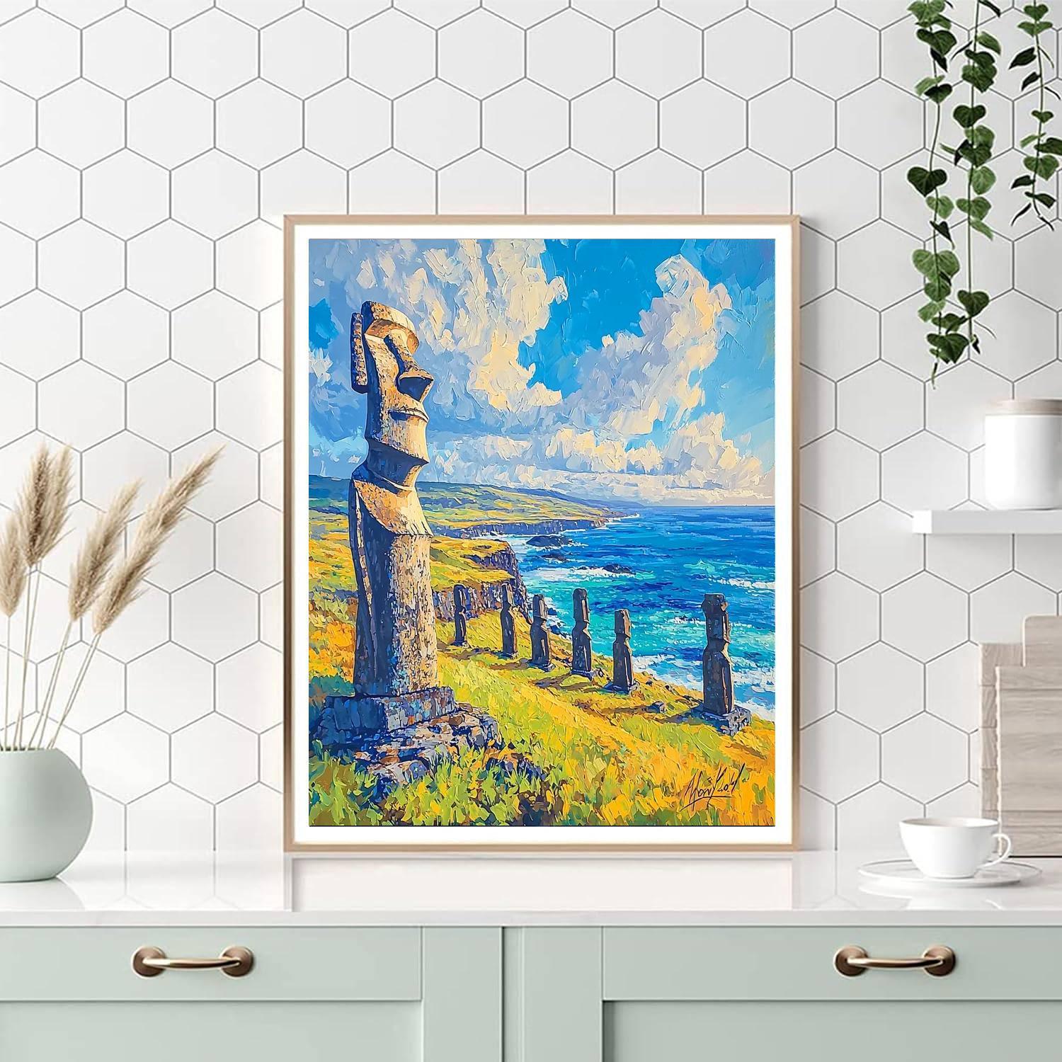 Moai Statues Of Easter Island - Chile Painting Number Kit