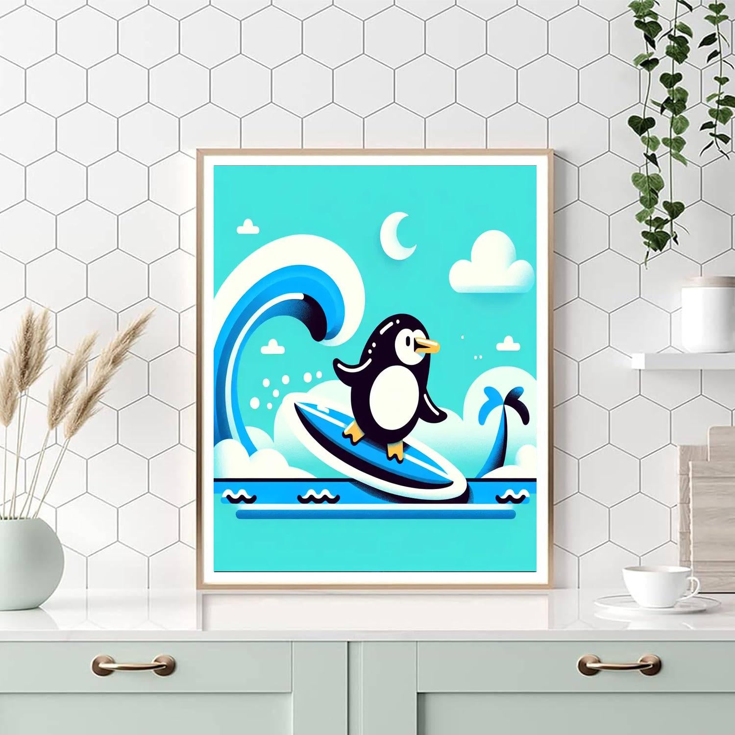 Surfing Penguin Beach Day Painting By Numbers Kit