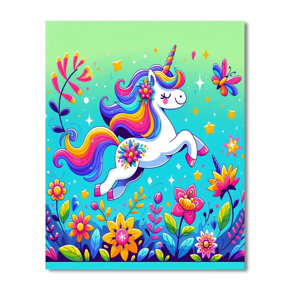 Magical Unicorn In A Flower Field Paint By Number