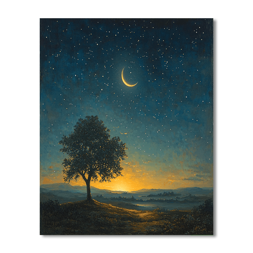 Caspar David Friedrich Inspired Mystical Starry Night Serenade - DIY Painting By Numbers Kit