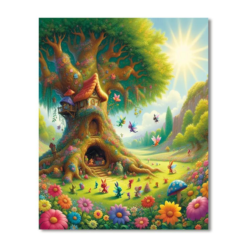 Charming Fairy Treehouse Paint By Numbers Art