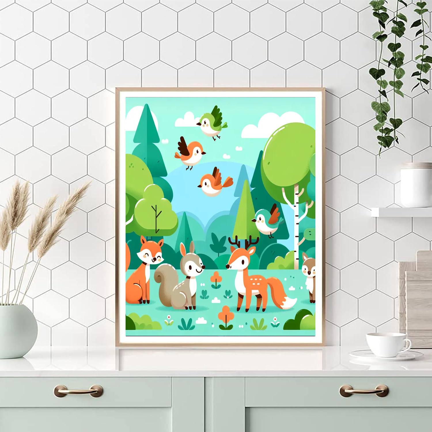 Forest Animal Frolic Number Painting