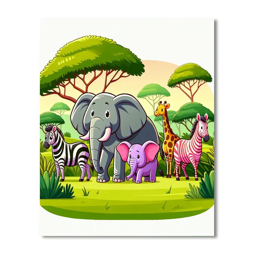 Safari In Africa With Elephants And Zebras Paint By Number