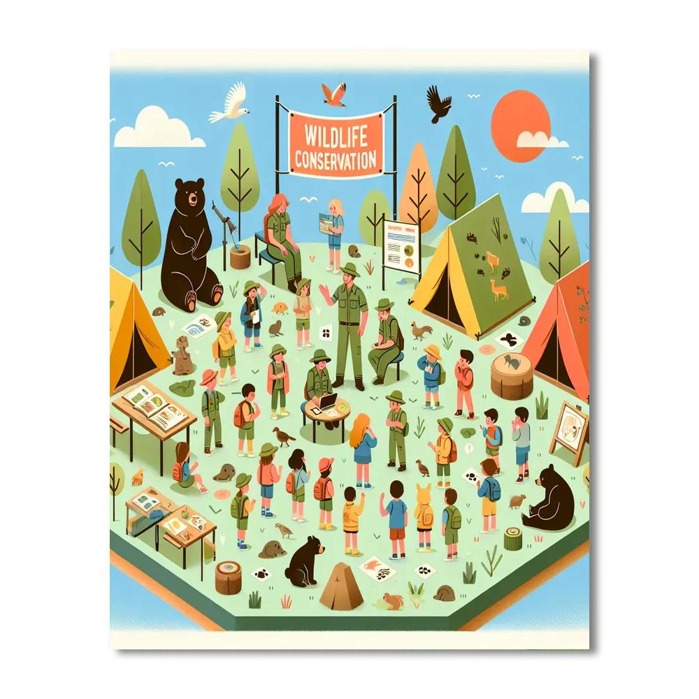 Wildlife Conservation Camp Number Painting