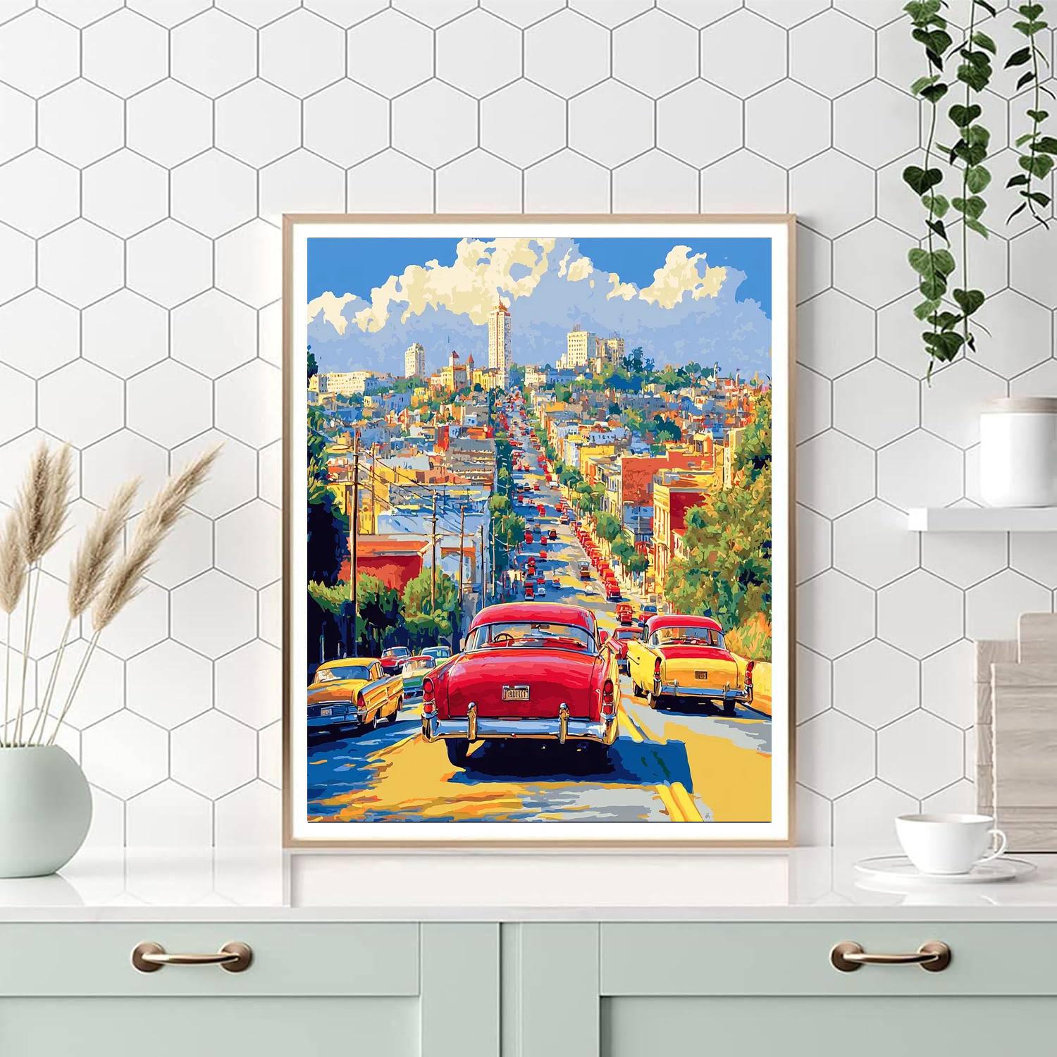 Edward Hopper Inspired Vintage Auto Reverie  Number Painting