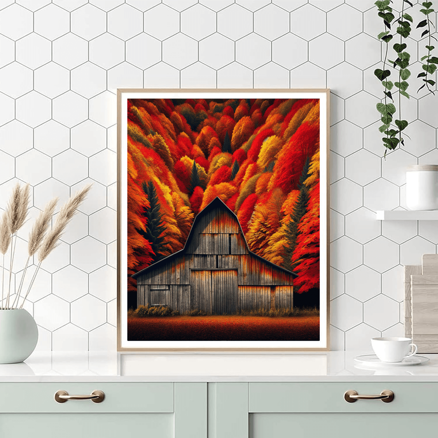 Rustic Barn Amidst Autumn Blaze - DIY Painting By Numbers Kit