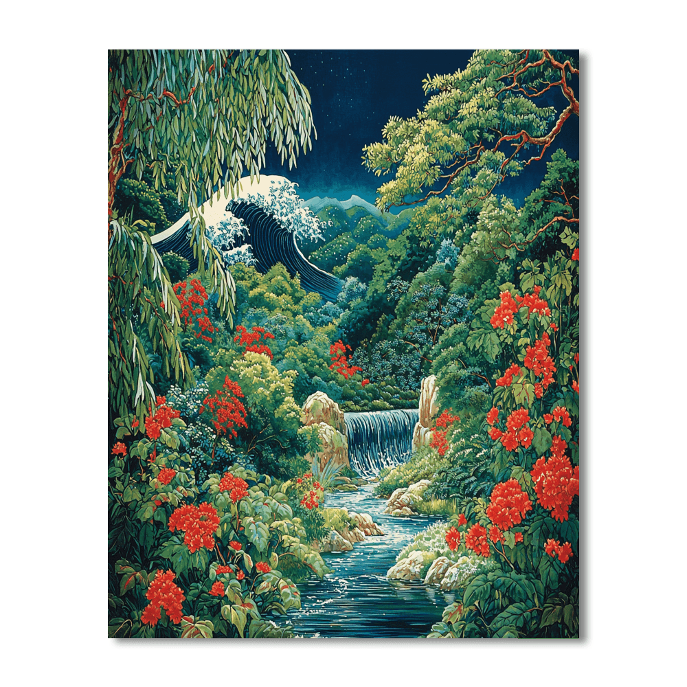 Katsushika Hokusai Inspired Ornamental Oriental Garden  Painting By Numbers Kit