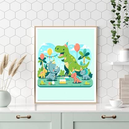Giggling Dino Party Paint By Numbers Art