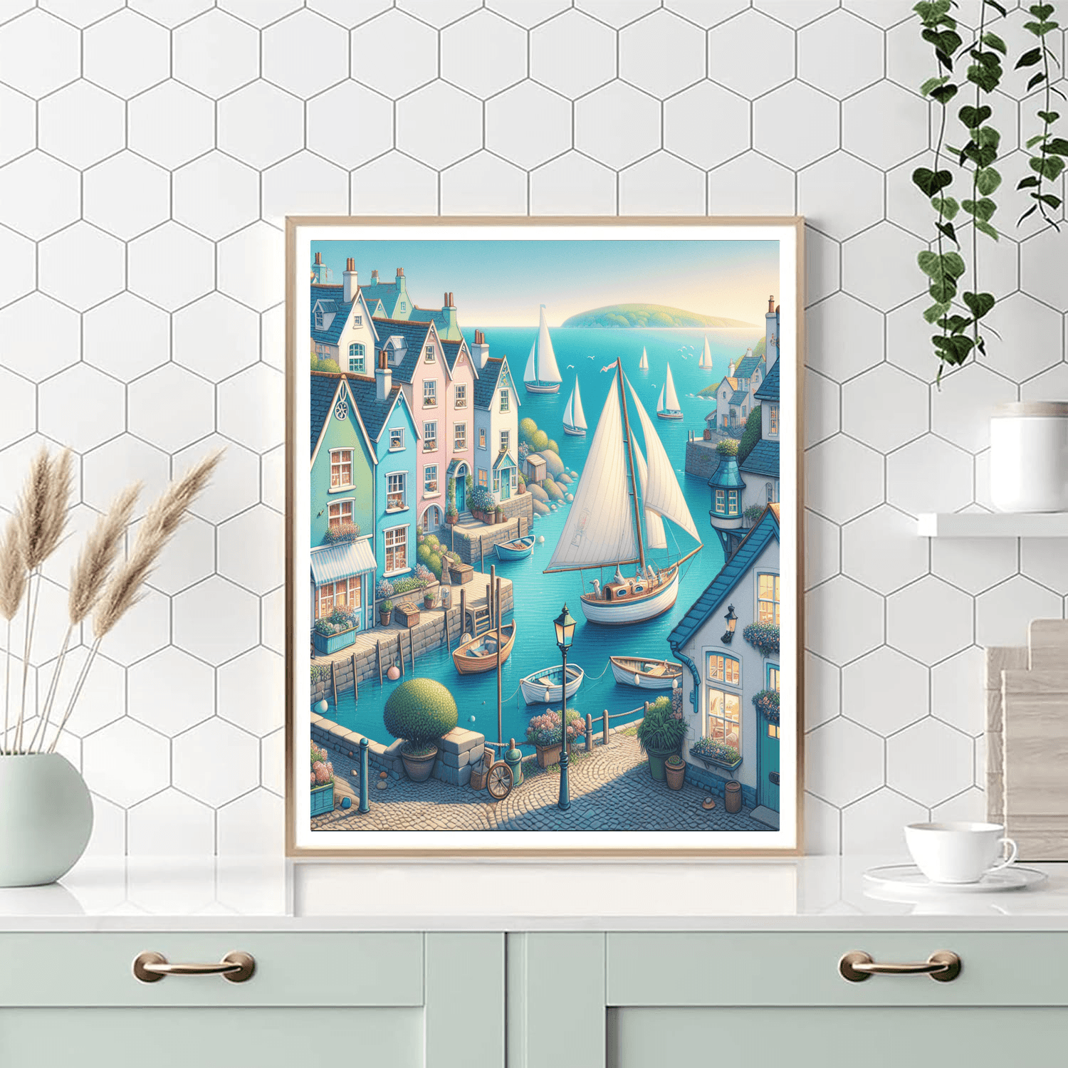 Whimsical Seaside Village Number Painting