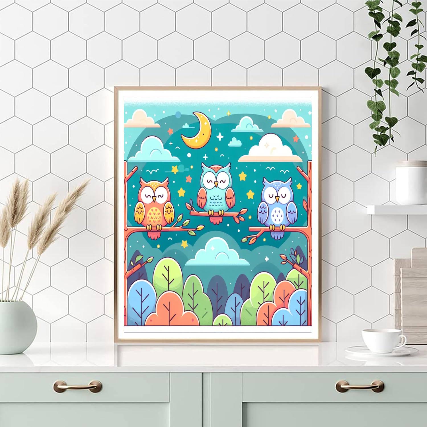 Colorful Owls Number Painting