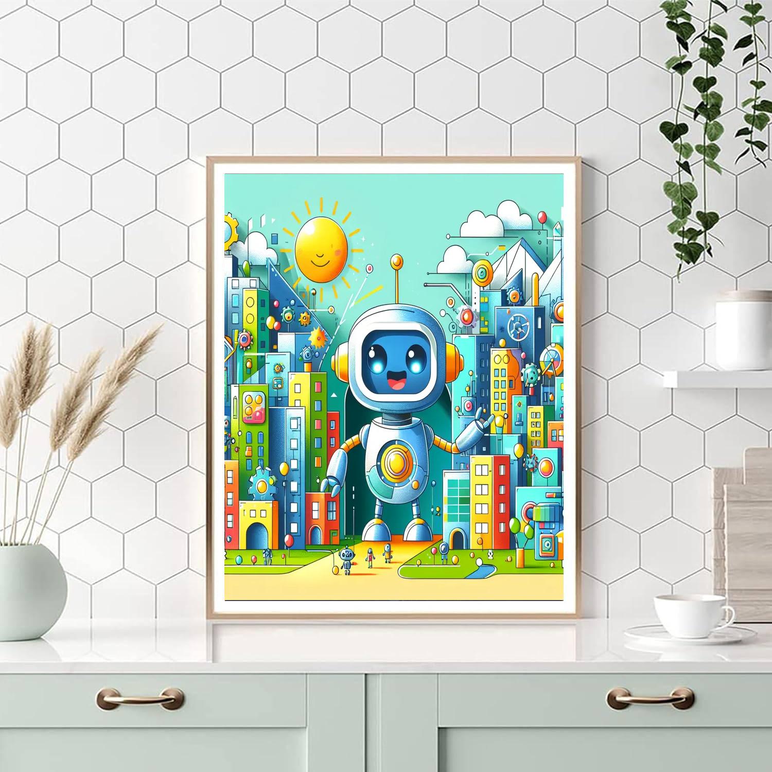 Cute Robot Adventure DIY Paint By Numbers