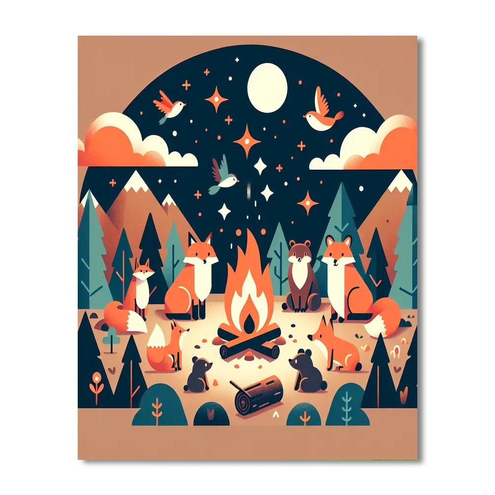 Cozy Woodland Campfire Paint By Numbers Art