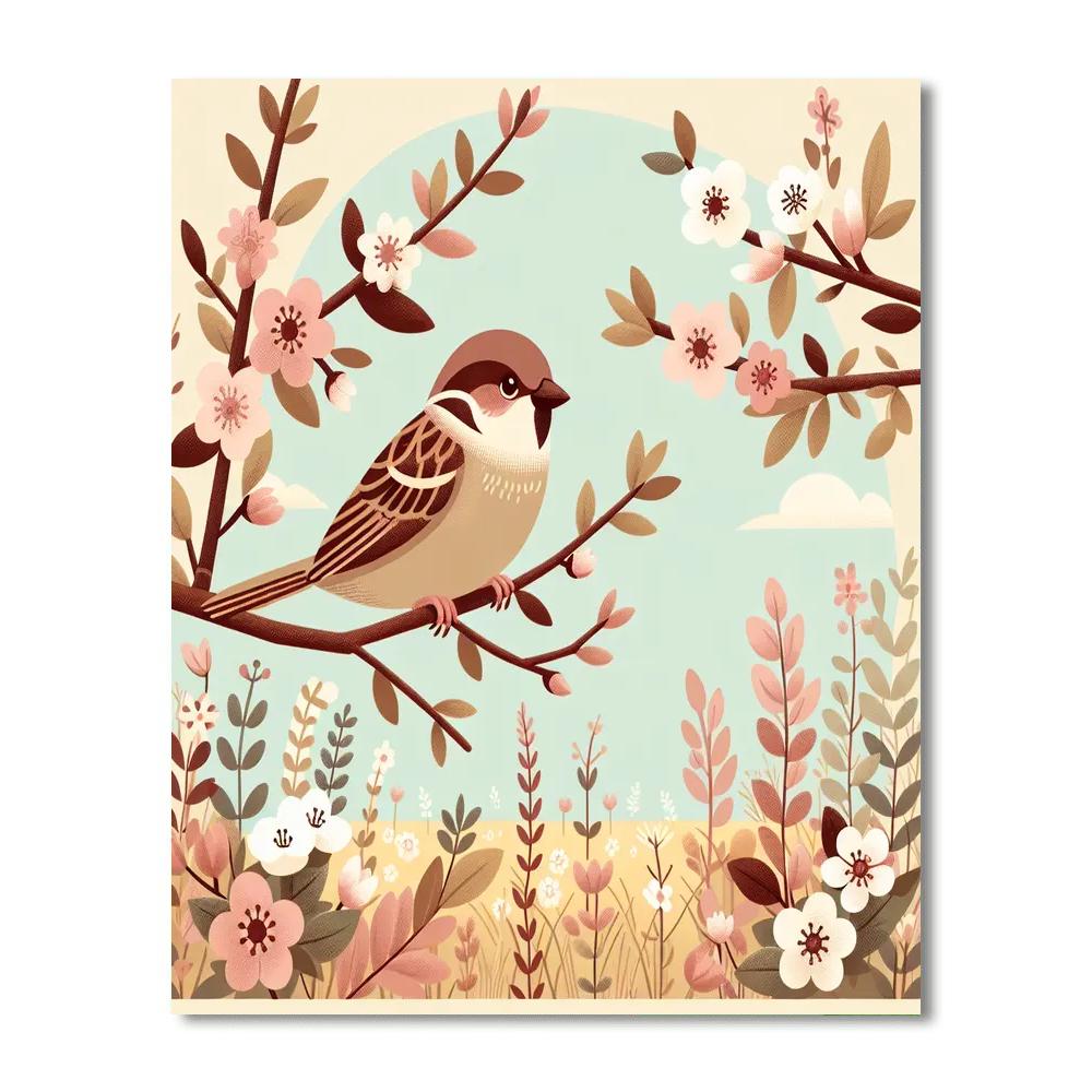 Springtime Sparrow Symphony Painting Number Kit