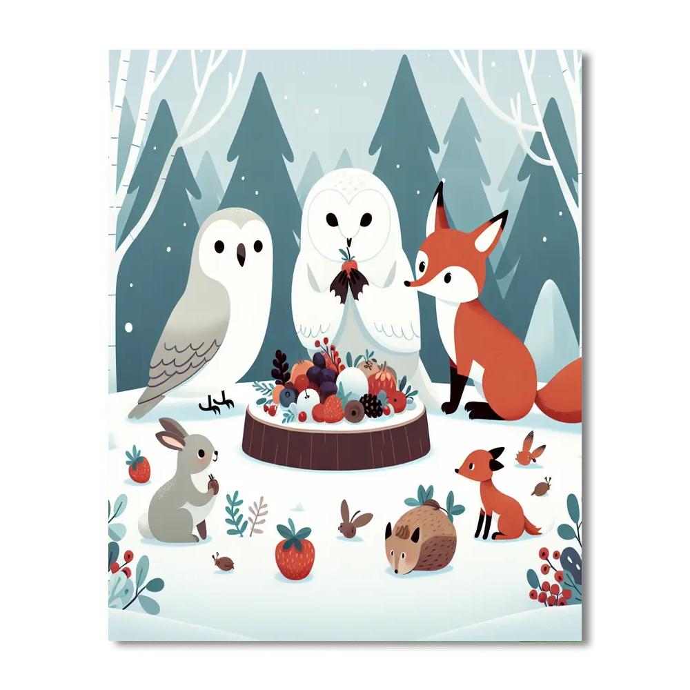 Snowy Owl's Forest Feast Paint By Numbers Art