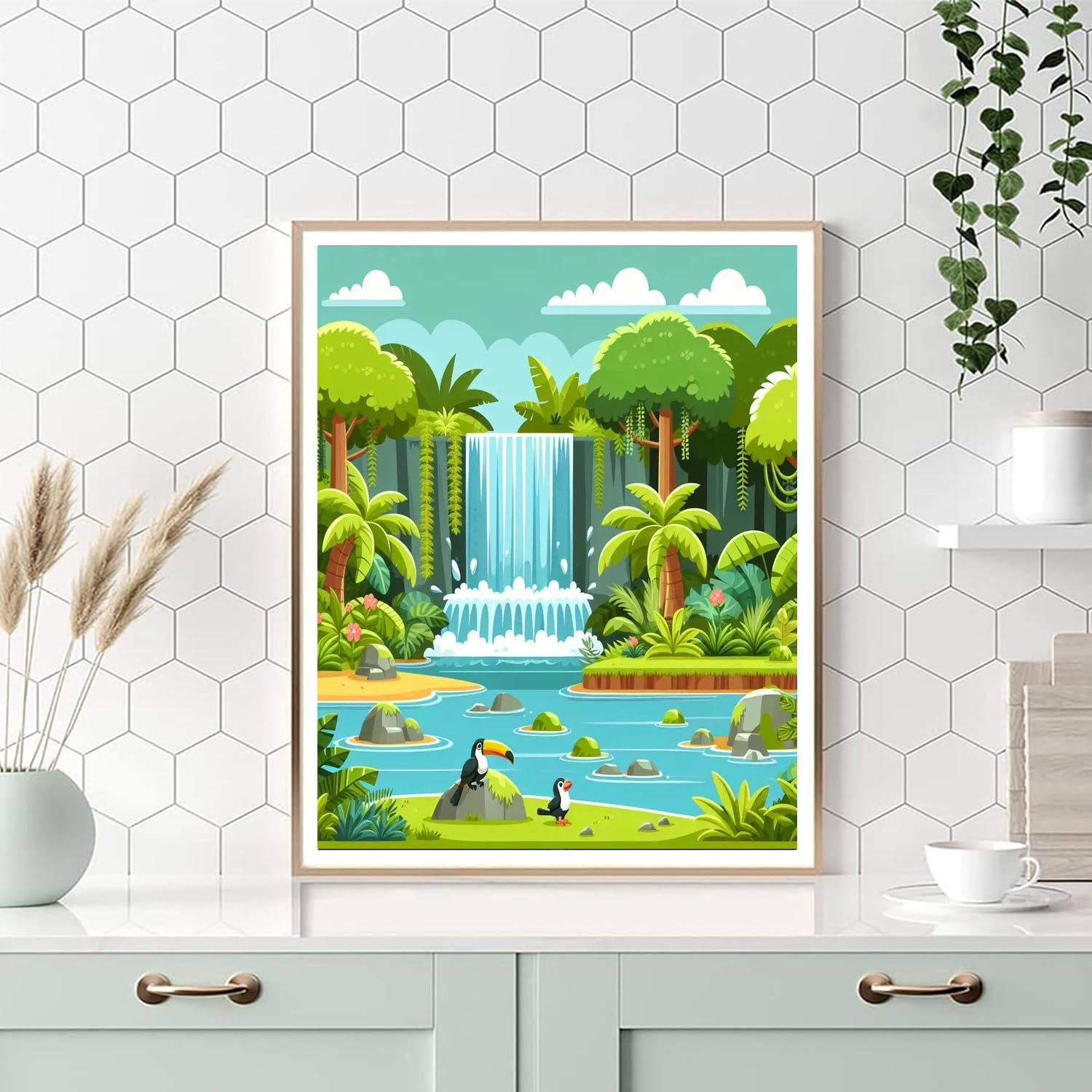 Hidden Jungle Waterfall Paint By Numbers Art