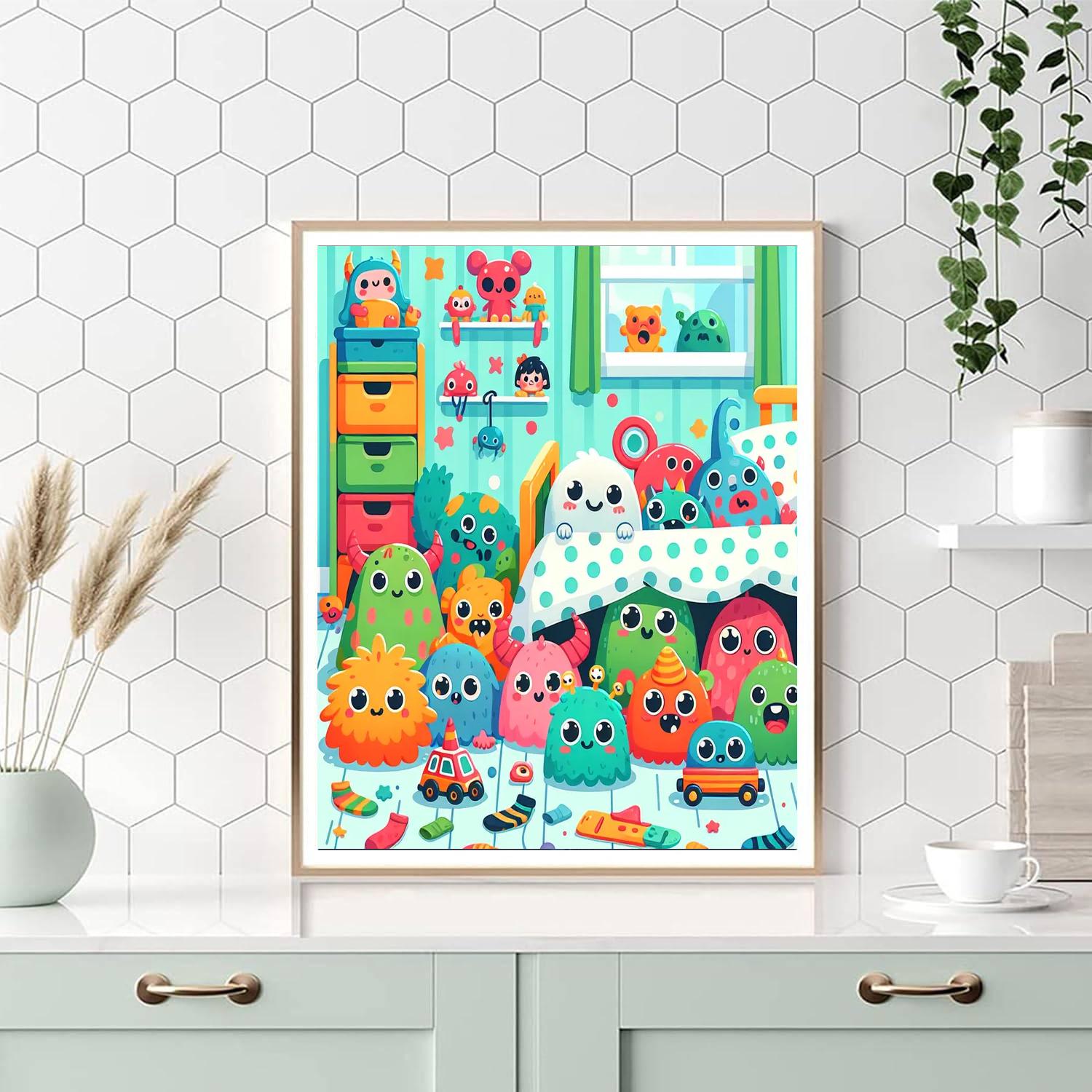 Playful Monsters Under The Bed Paint By Numbers Art