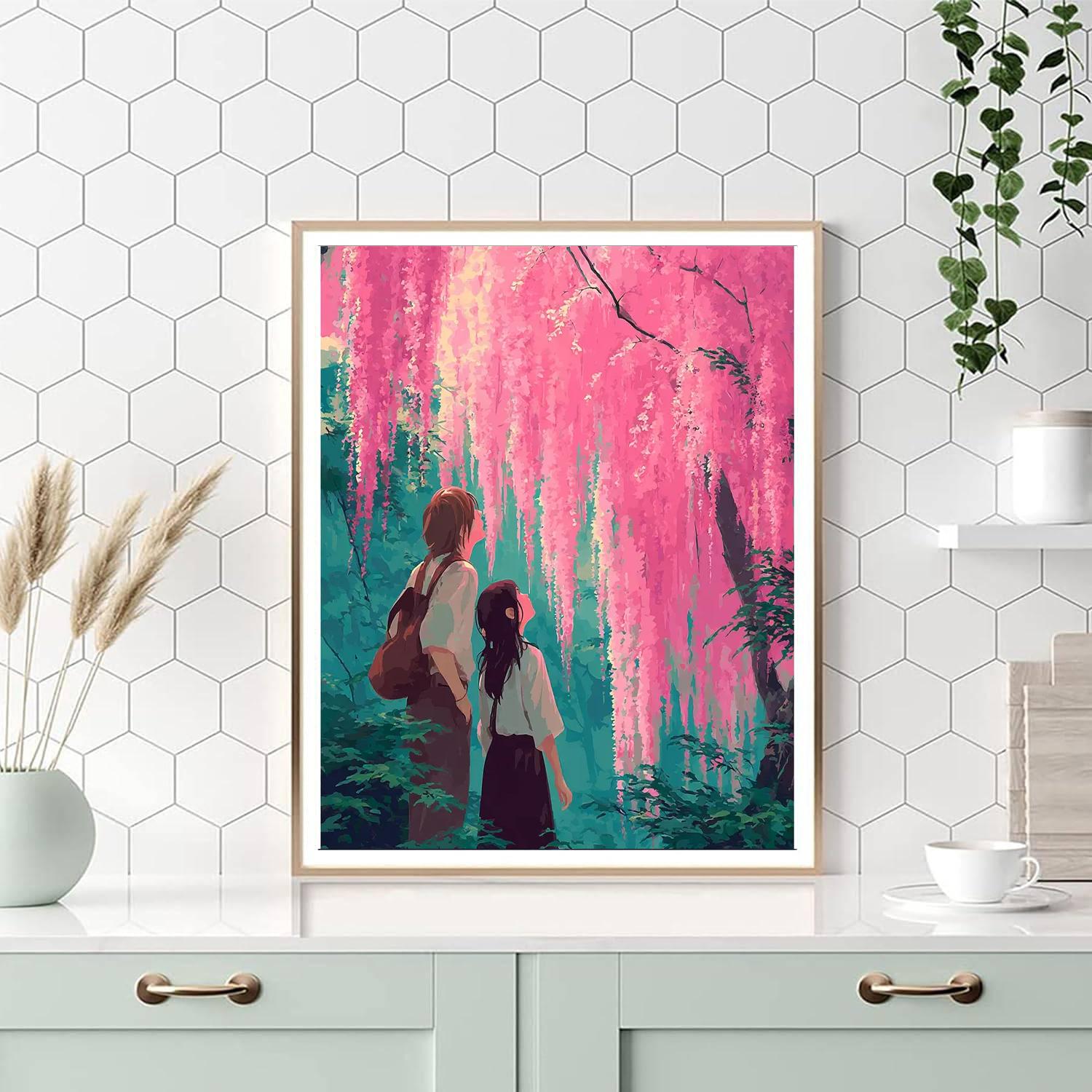 Embrace Under Cherry Blossoms Numbered Painting Kits