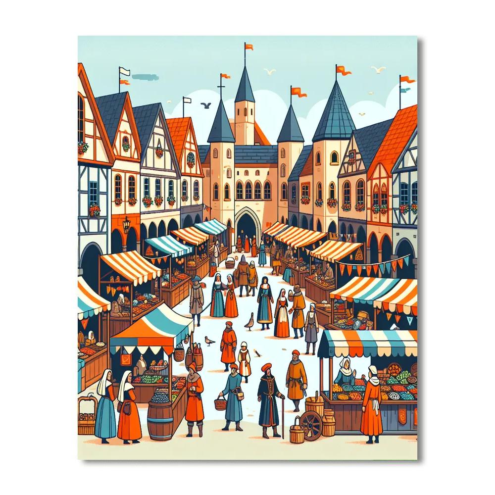 Medieval Market Festival Painting Number Kit