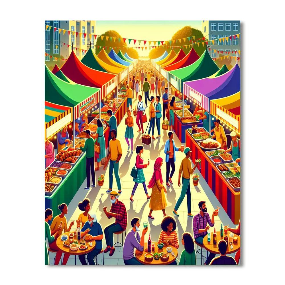 Lively Street Food Market Paint By Color