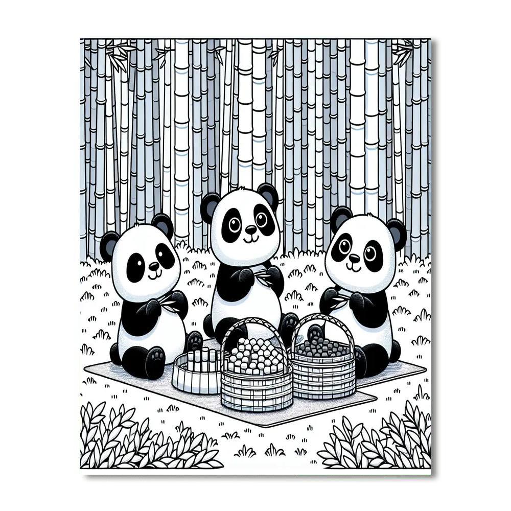Panda's Bamboo Picnic Paint By Color