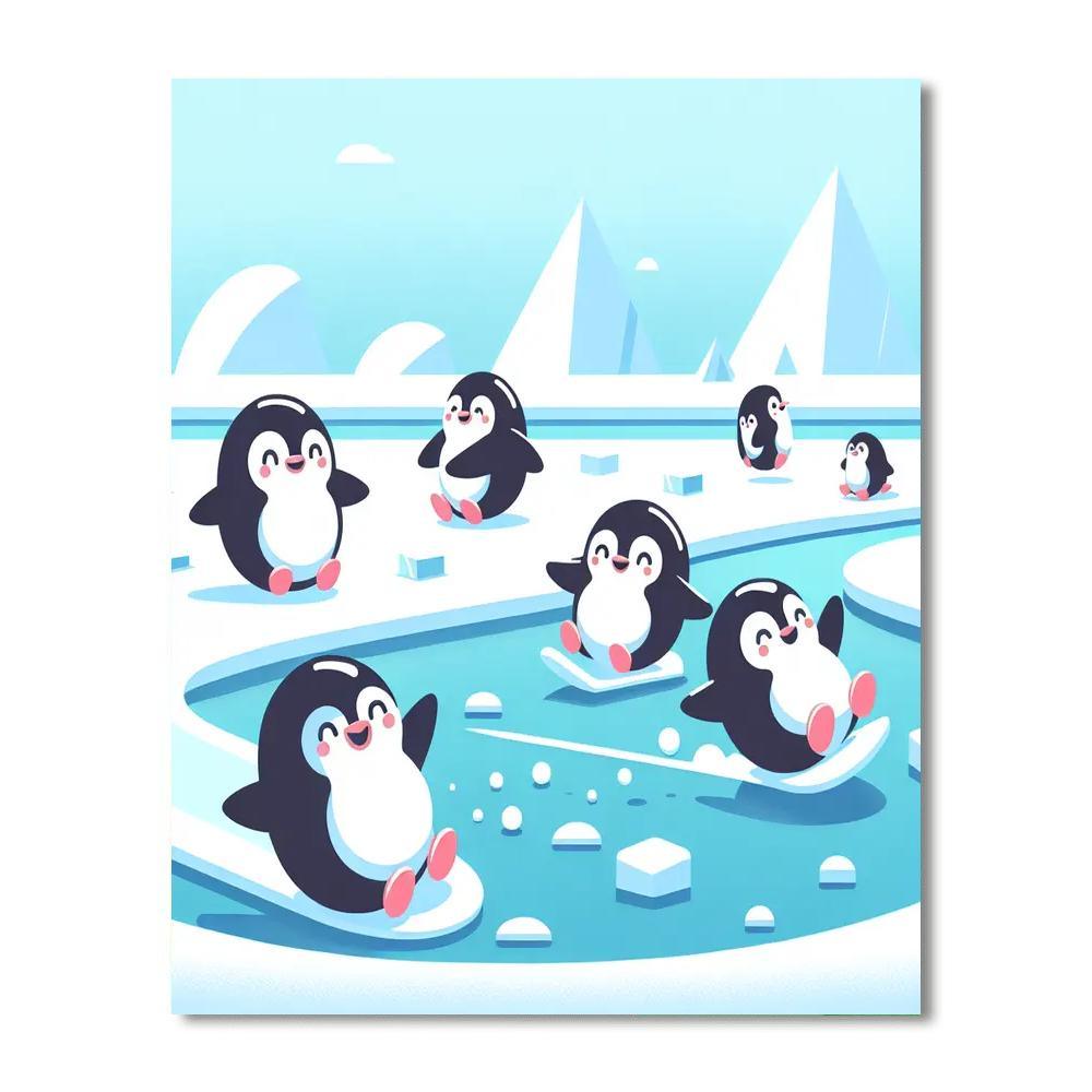 Playful Penguin Expedition Paint By Numbers Art
