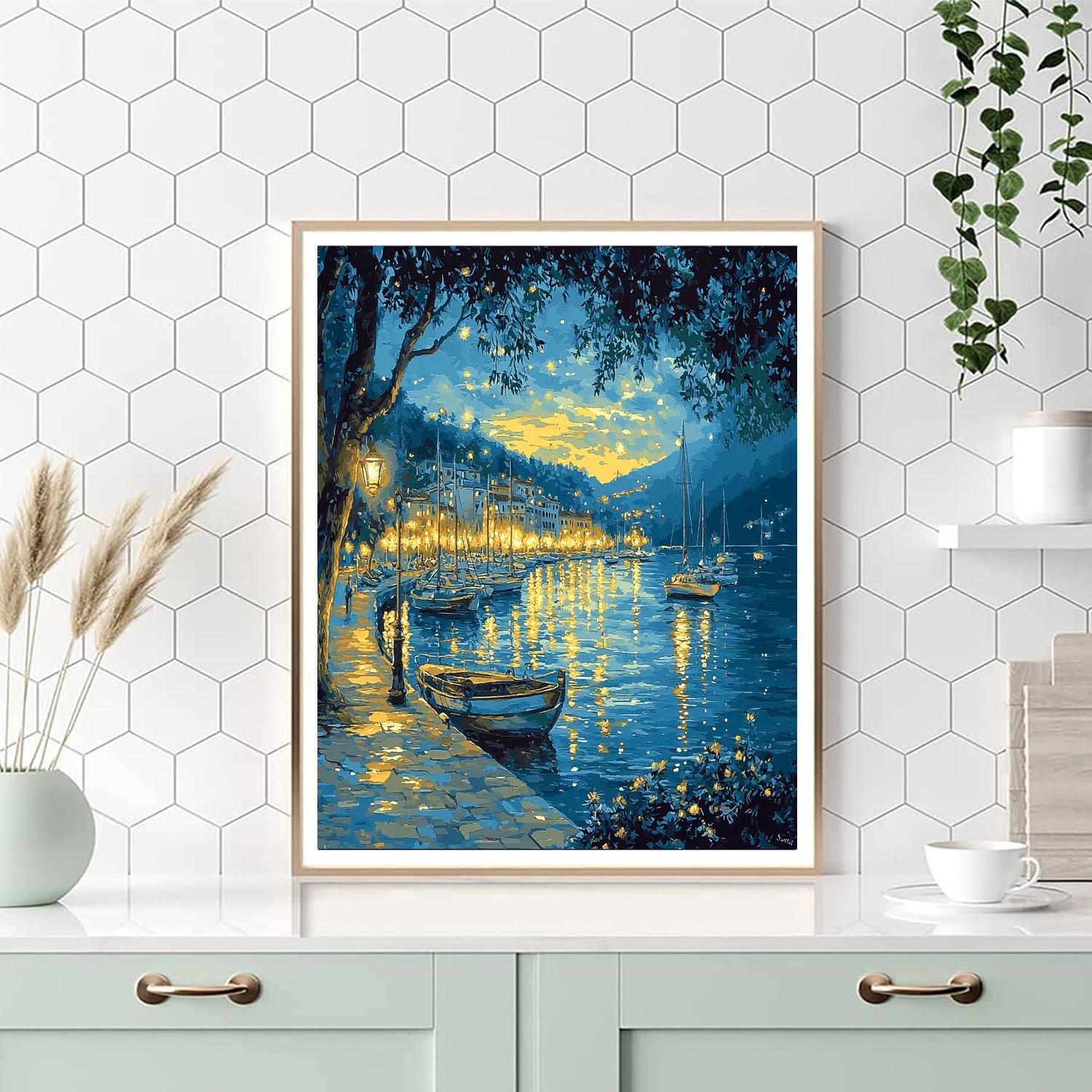 Claude Monet Inspired Luminous Harbor Lights  Paint By NumbersClaude Monet Inspired Luminous Harbor Lights - DIY Painting By Numbers Kit - Image 5