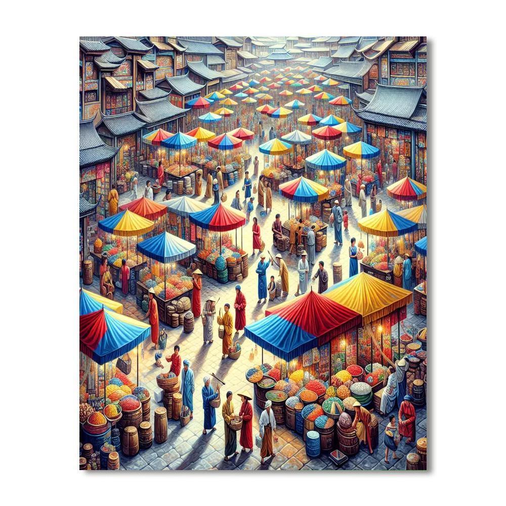 Bustling Asian Marketplace Painting By Numbers Kit