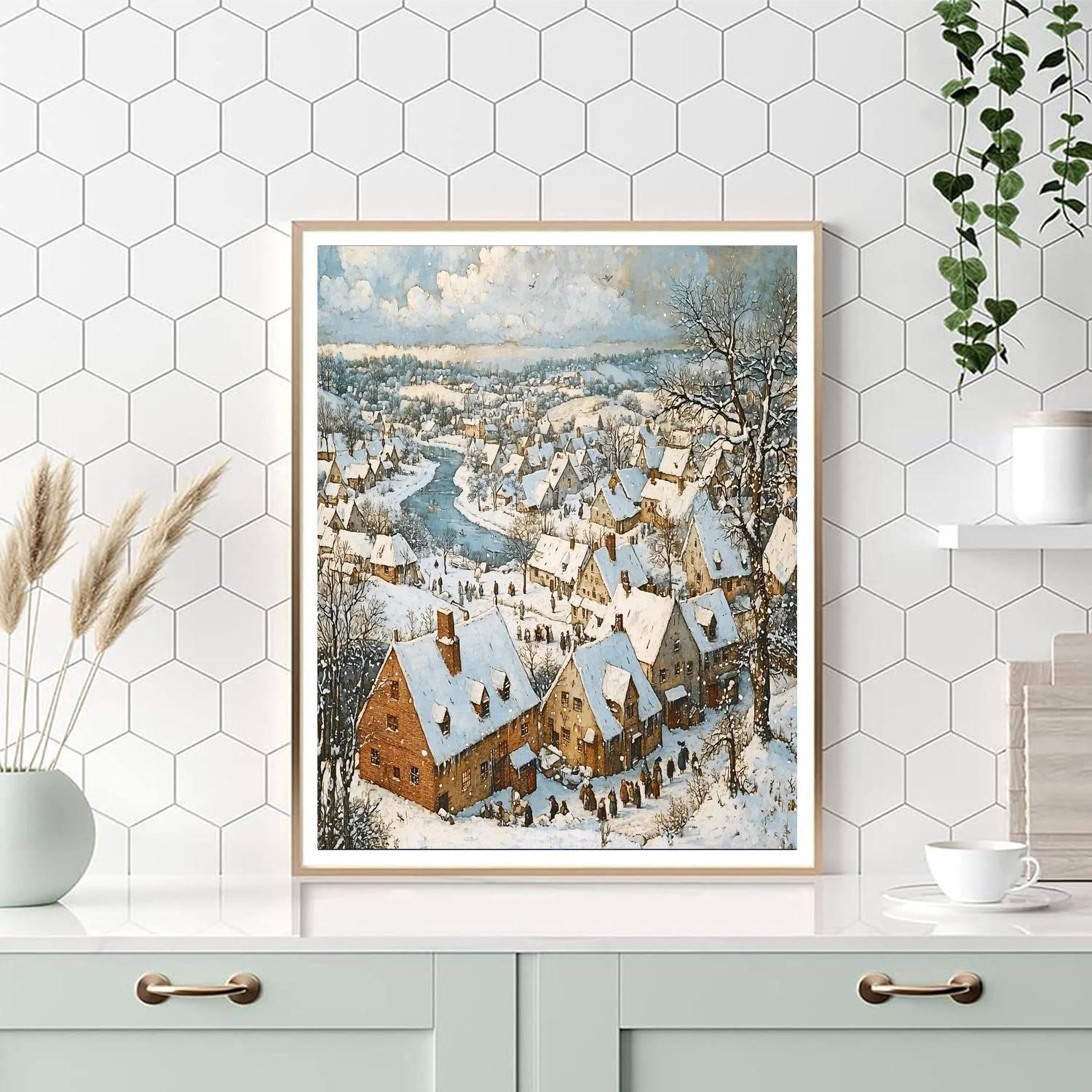 Pieter Bruegel The Elder Inspired Serene Winter Village  Paint By Numbers Kits