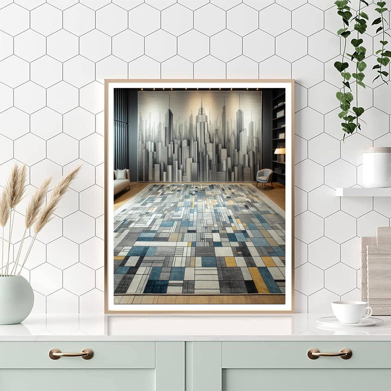 Abstract Cityscape Area Rug Number Painting