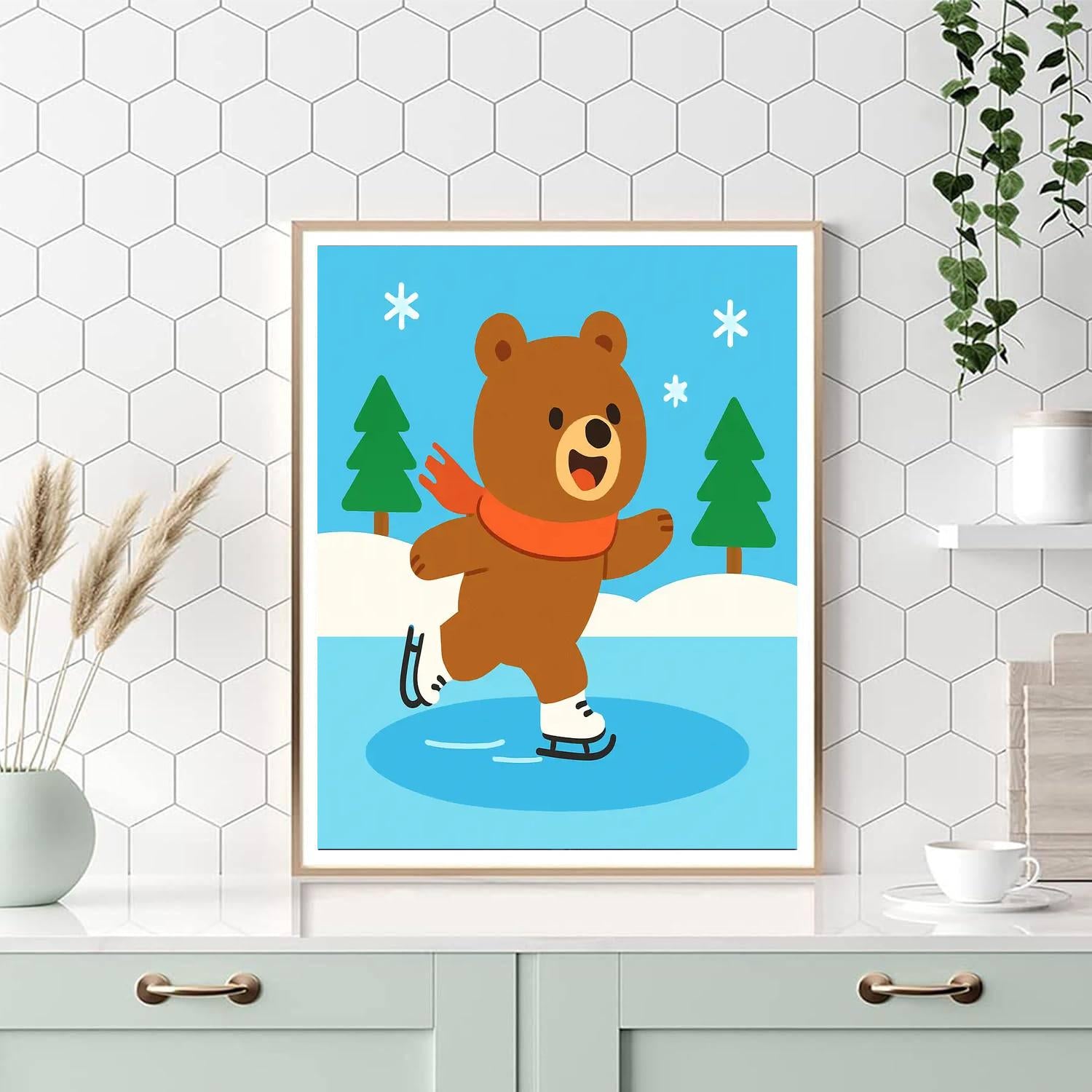 Ice Skating Bear DIY Paint By Numbers