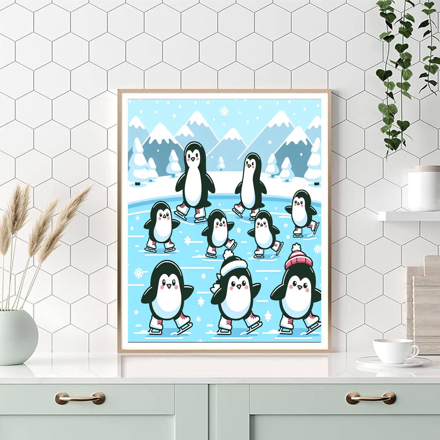 Penguin Ice Skating Party Numbered Painting Kits