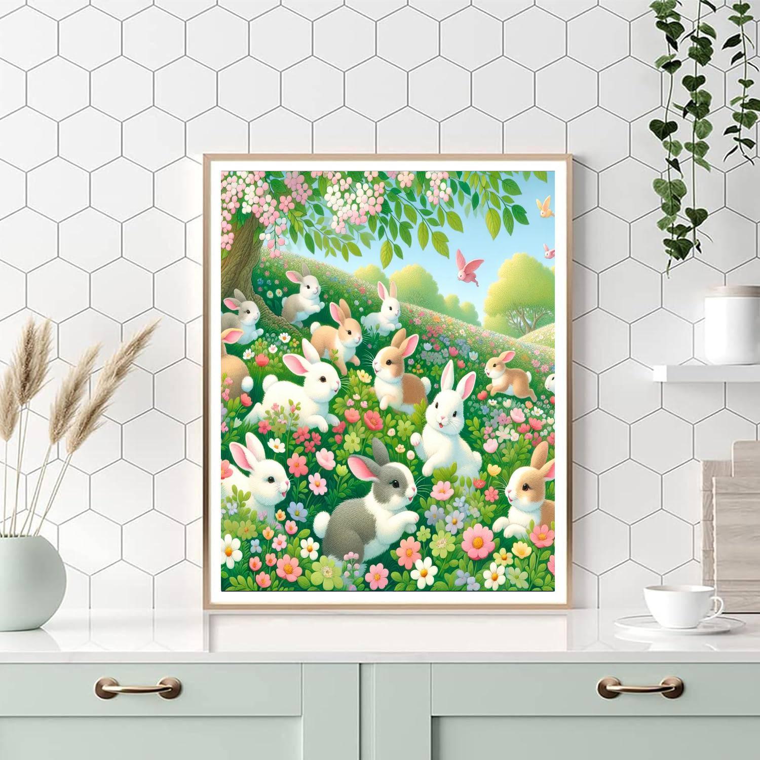 Springtime Bunny Meadow Painting Number Kit