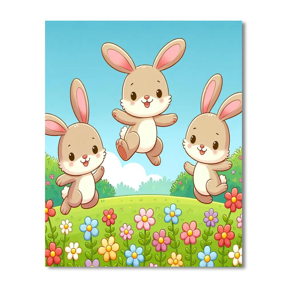 Hopping Happy Hares Paint By Numbers Art