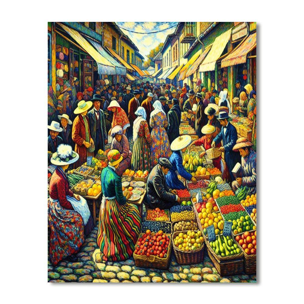 Colorful Village Market Paint By Numbers