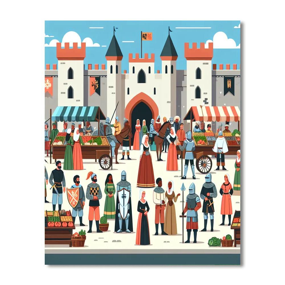 Medieval Market Extravaganza Painting By Numbers Kit