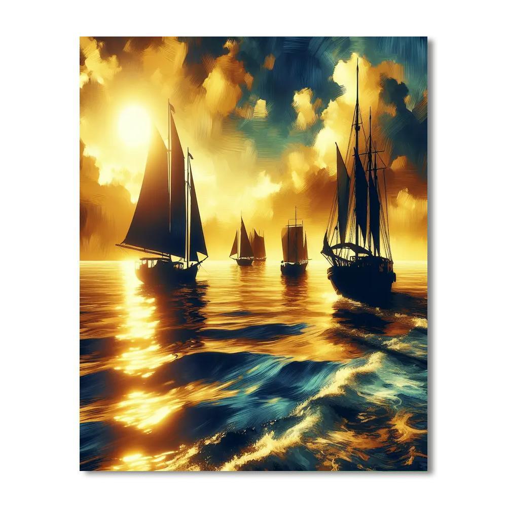 Sailing Through Golden Horizons Paint By Color