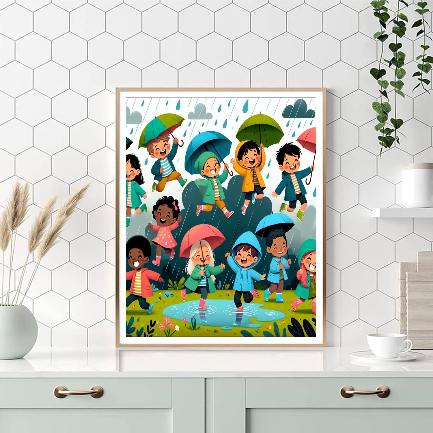 Joyful Rainy Day Fun Paint By Numbers Art