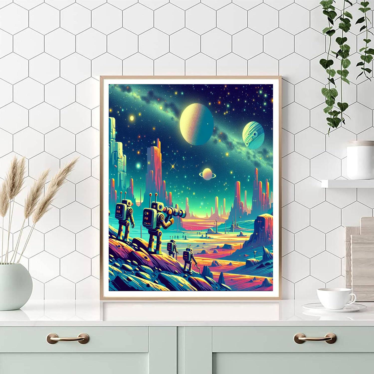 Robot Explorers In Space Painting Number Kit