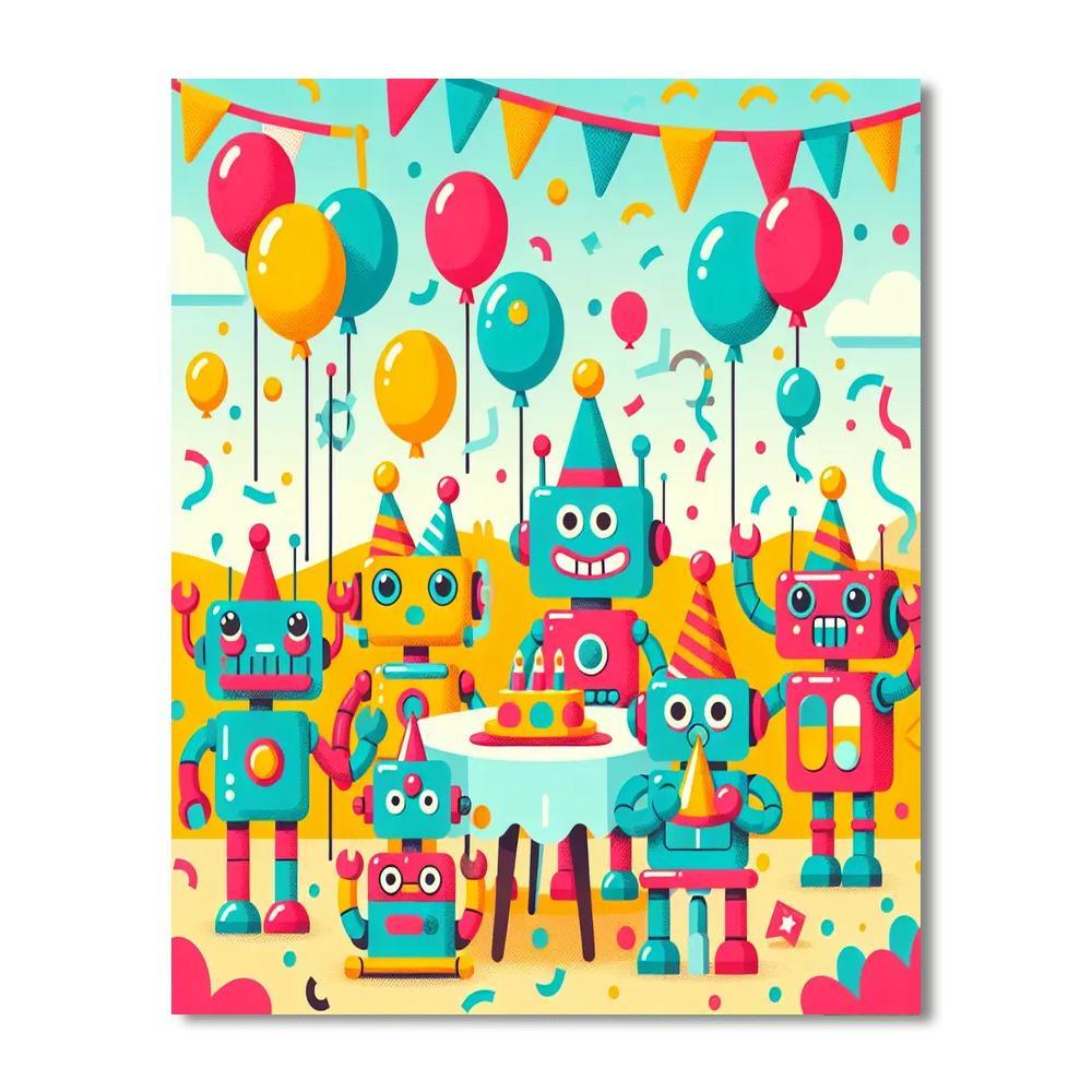 Joyful Robot Party Paint By Numbers Kits