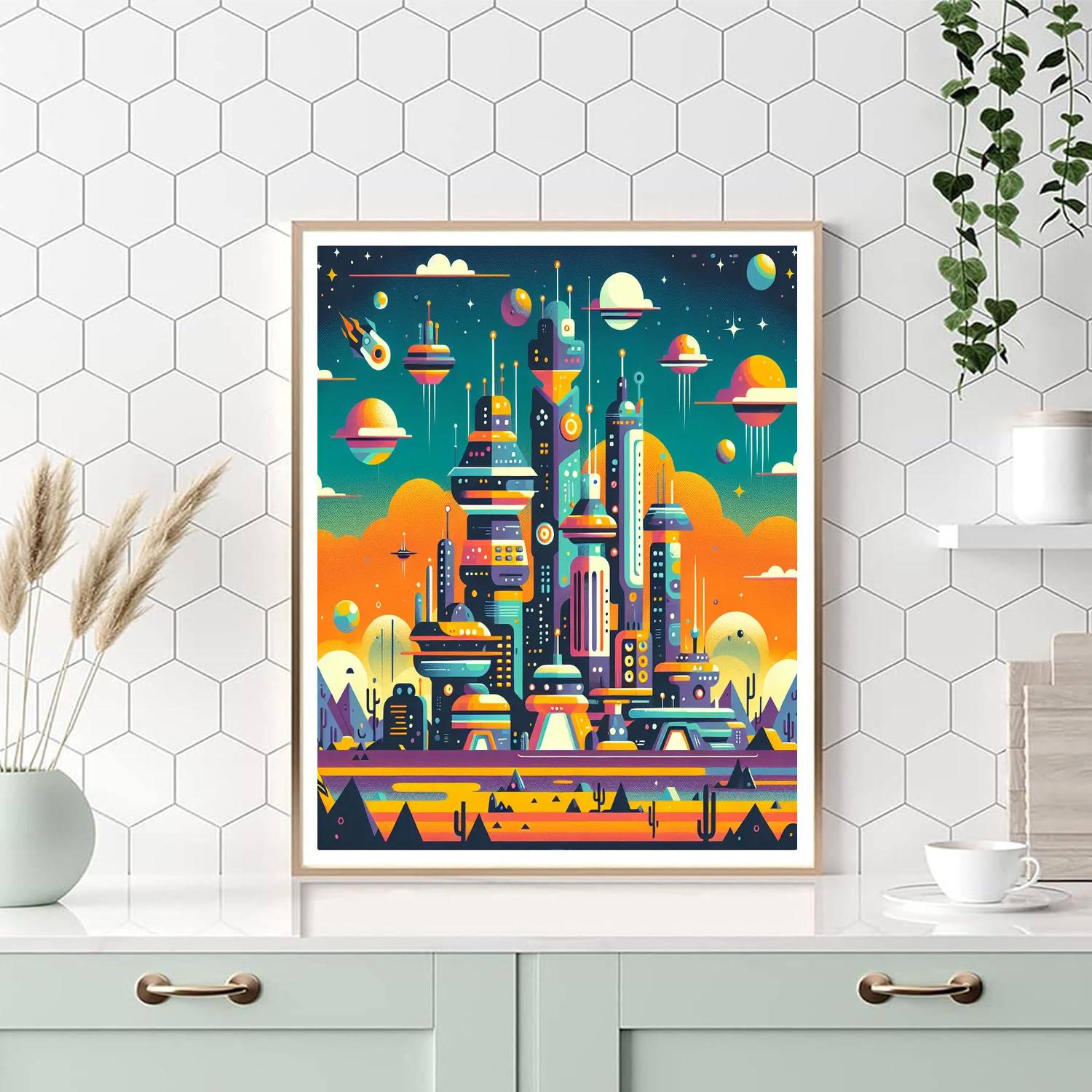 Friendly Space Colony Painting By Numbers Kit