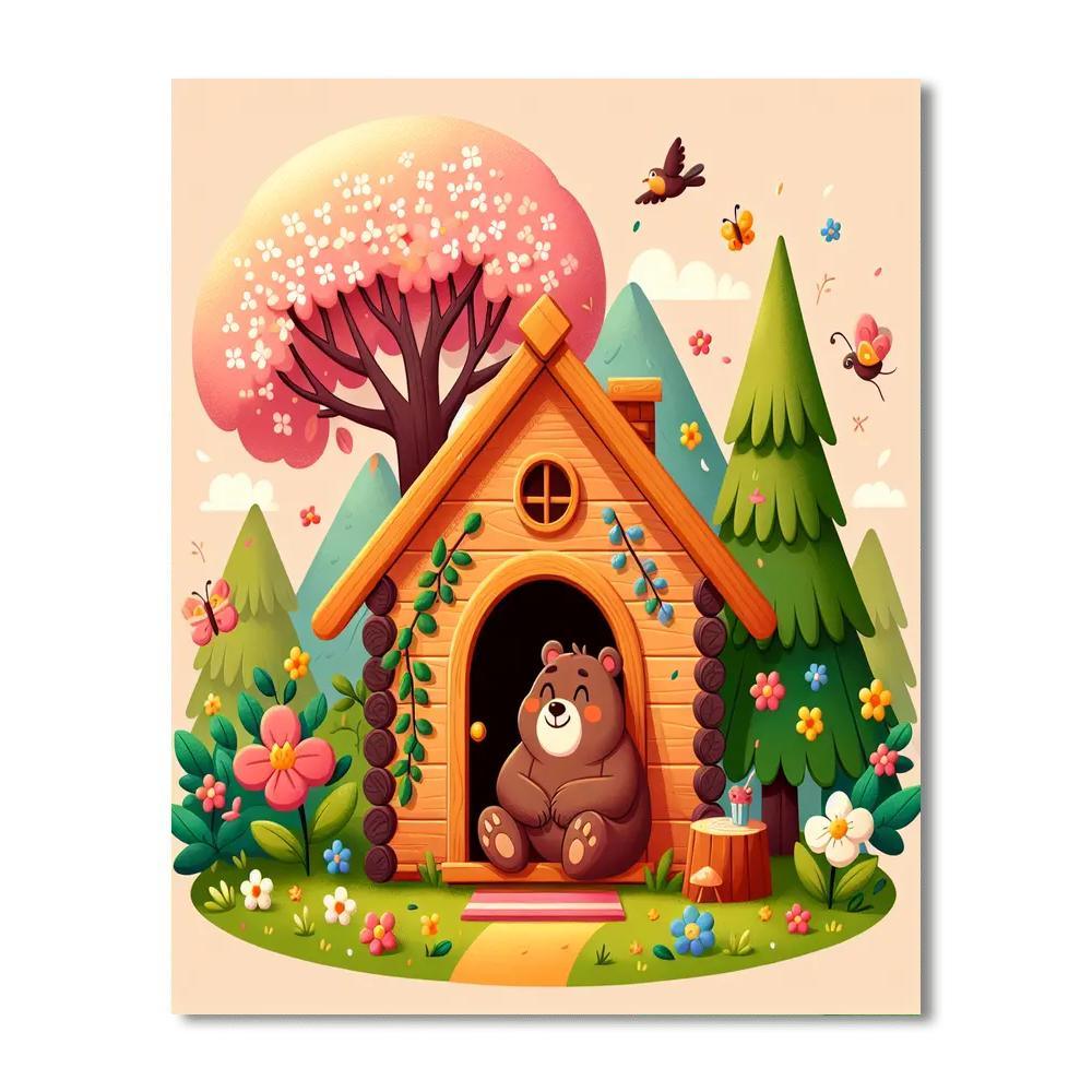 Cozy Bear Cabin Paint By Number