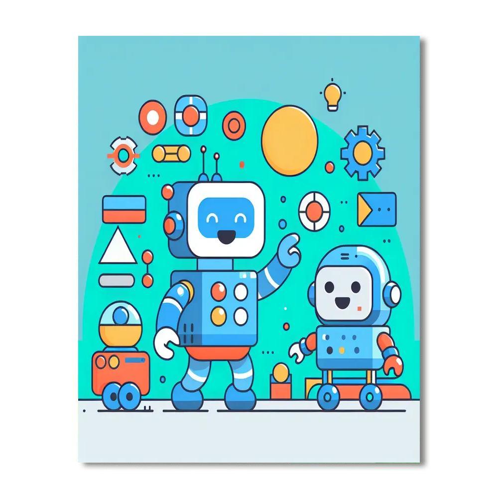 Robots At Play In Technoland Numbered Painting Kits