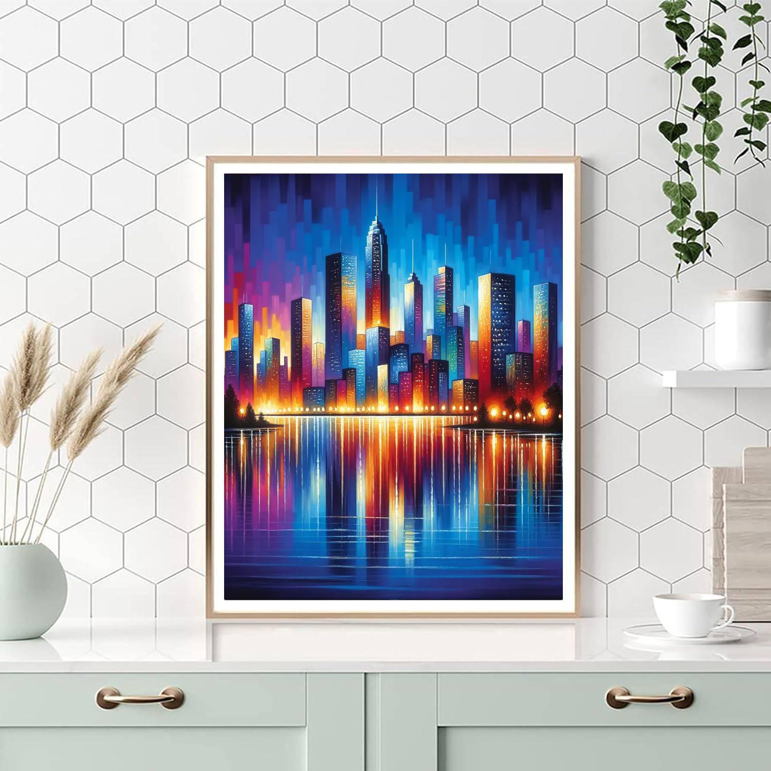 Captivating Cityscape Reflections Number Painting
