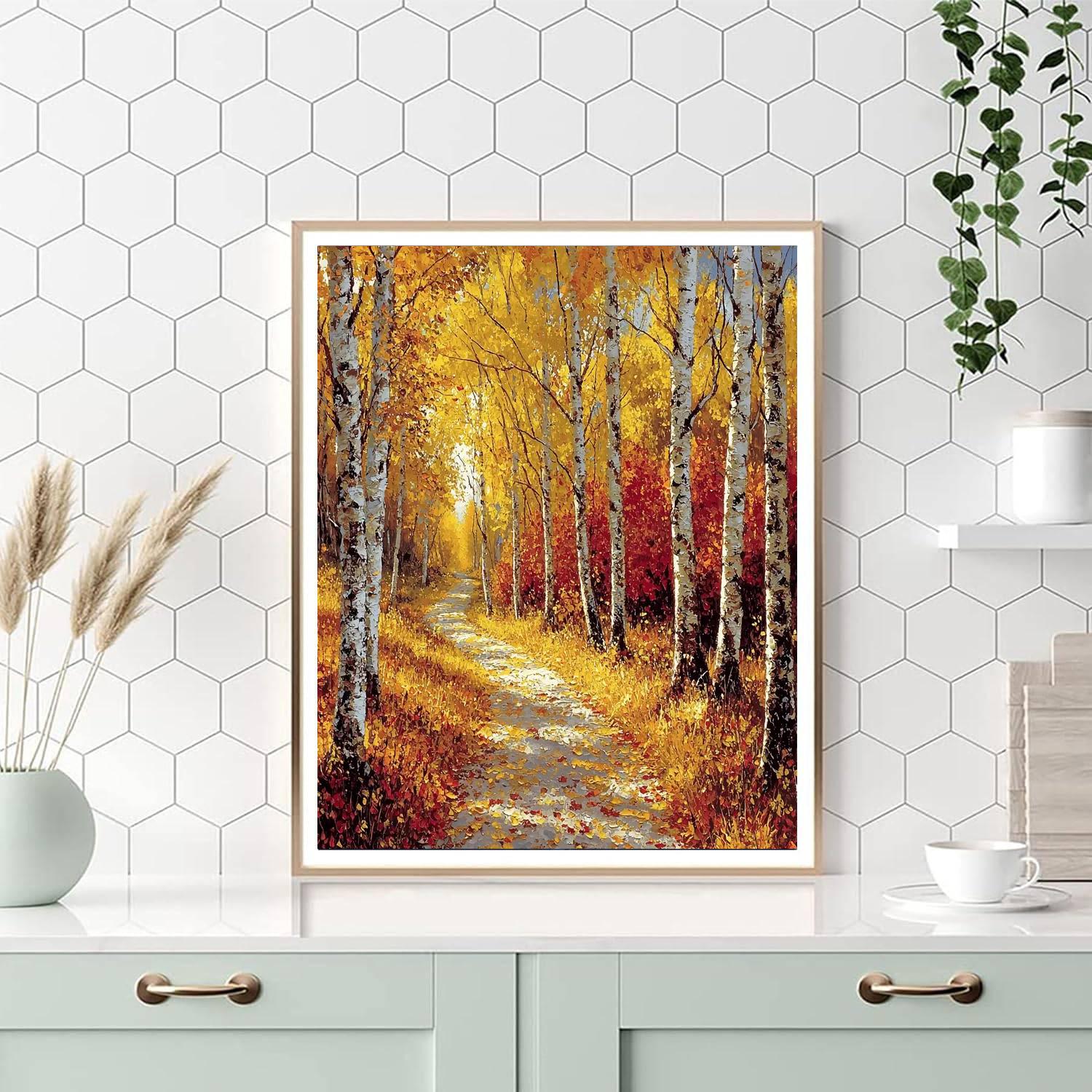 Kinkade Inspired Golden Autumn Trail  Number Painting
